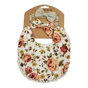 Boho Vintage Inspired Reversable Baby Bib with Matching Headbands Baby Girl Gift